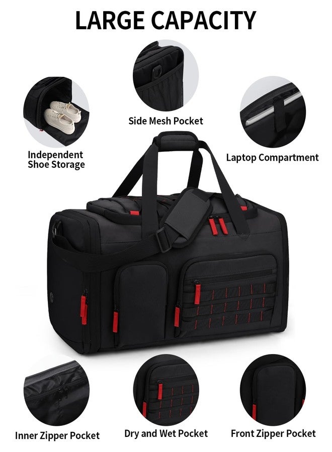 DD DEVILLI Gym Bags for Men Women, 45L Sports Travel Duffle Bag with Shoe Compartment, 3 in 1 Weekener Overnight Backpack with Wet Pocket, Black - Image 4